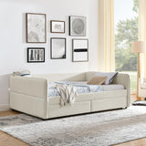 KEIKI Queen Size Boucle Upholstery Daybed with 2 Drawers, Modern Style Tufted Corner Sofa Bed Frame with Solid Wooden Slats, Easy Assembly, No Box Spring Required, for Living Room, Bedroom, Beige KEIKI