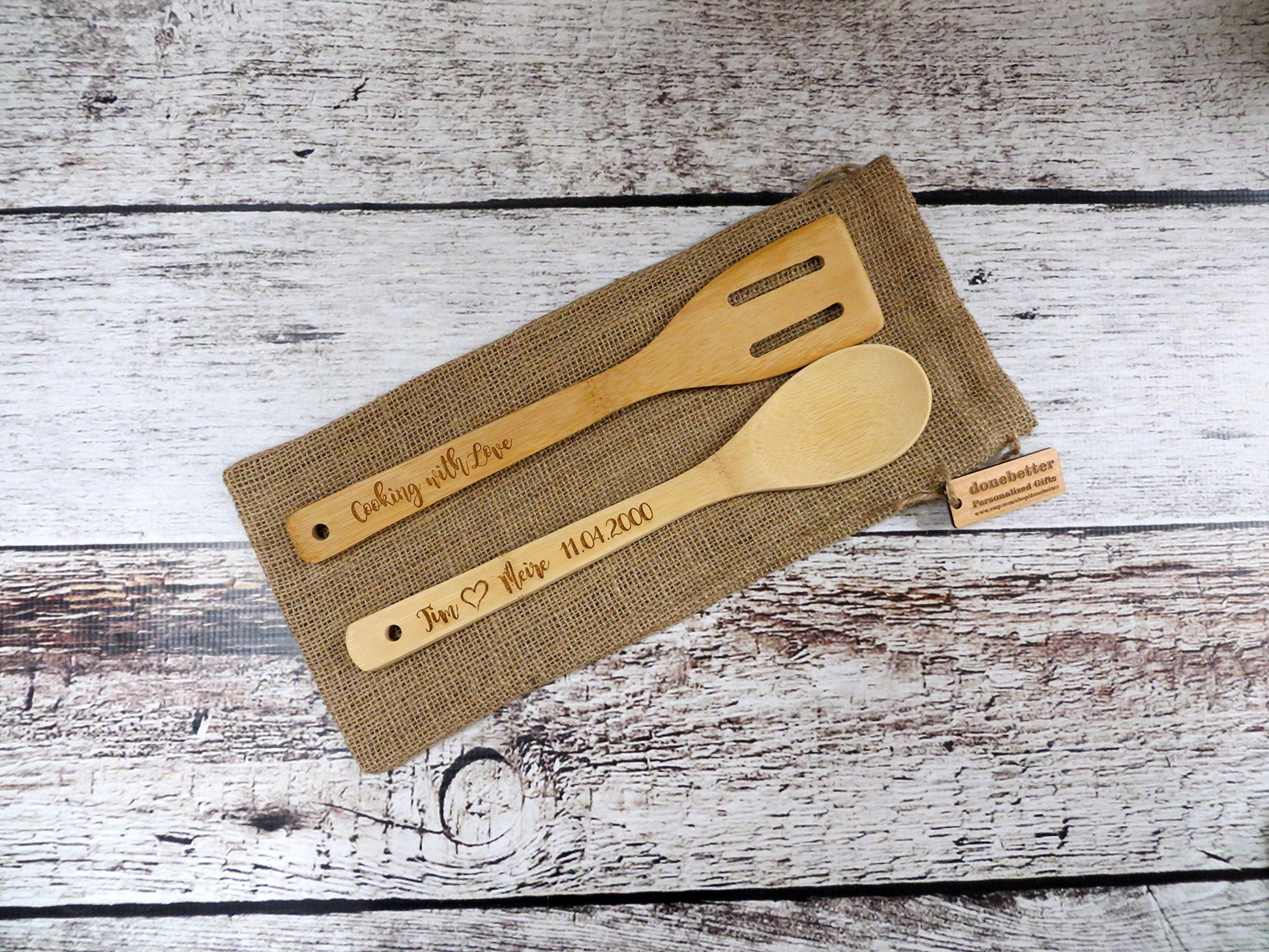 Personalized Wooden Bamboo Spoon and Spatula - WoodArtSupply