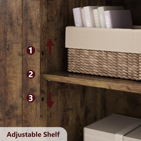 IDEALHOUSE Rustic Brown Freestanding Storage Cabinet with Glass Doors and Adjustable Shelves IDEALHOUSE