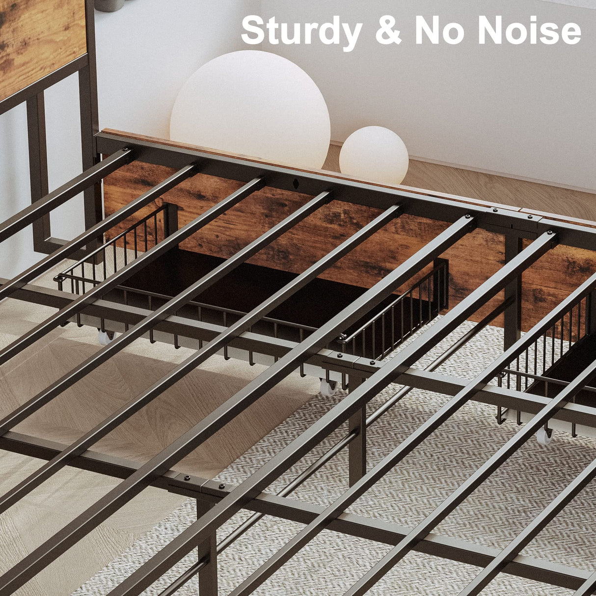 Stunning LIKIMIO King Bed Frame with Storage Drawer & Charging Headboard in Vintage Brown LIKIMIO