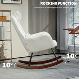 HOMCOM Upholstered Rocking Chair with Headrest and Lumber Pillow, Teddy Fleece Modern Rocker Chair with High Back, Steel Frame and Beech Wood Base for Living Room, Bedroom, Cream White HOMCOM