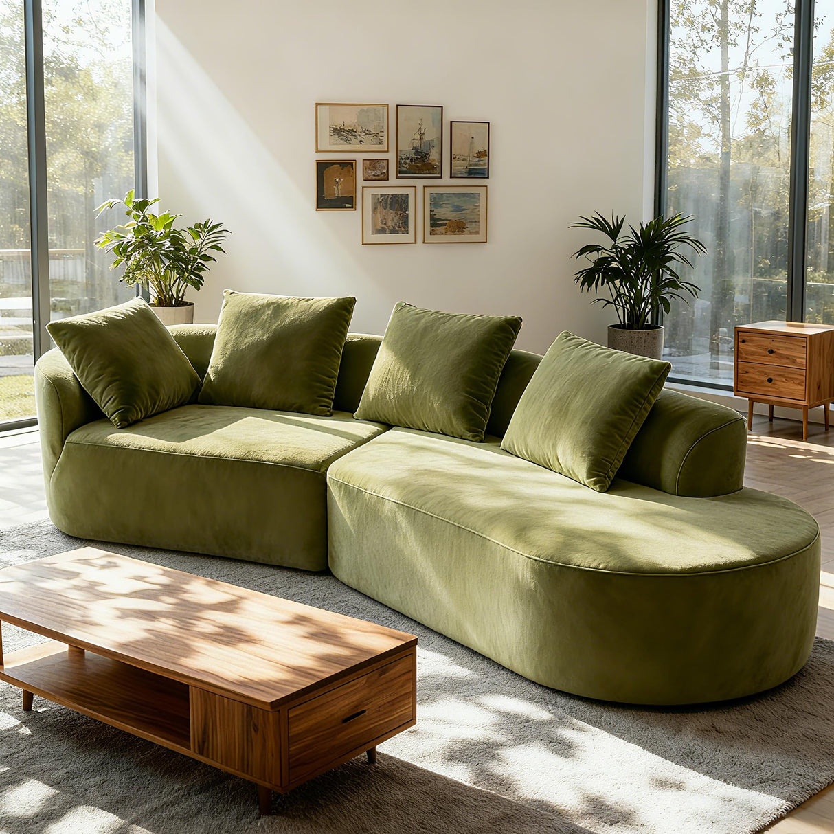 Christopher Knight Home Randa Modern Fabric Upholstered 5-Seater Sofa, Oversized Chair Cloud Couch, Fully Assembled Long Sofa Chaise Lounge, Fully Assembled, Olive Green Christopher Knight Home