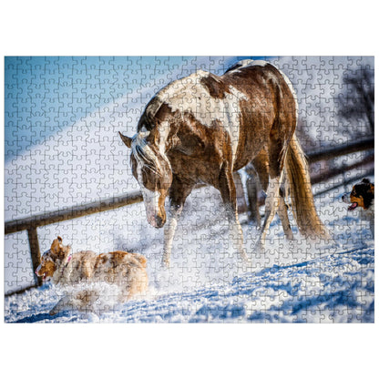 MyPuzzle American Paint Horse On Snow - Premium 500 Piece Jigsaw Puzzle for Adults