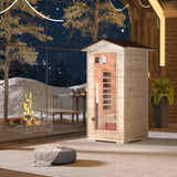 BNEHS Outdoor Sauna 1 Person,Full Spectrum Infrared Sauna,Home Sauna with 10 Minutes Warm Up Heating Tubes & Panels,Personal Wooden Sauna Room with Bluetooth Speaker,1820Watt BNEHS