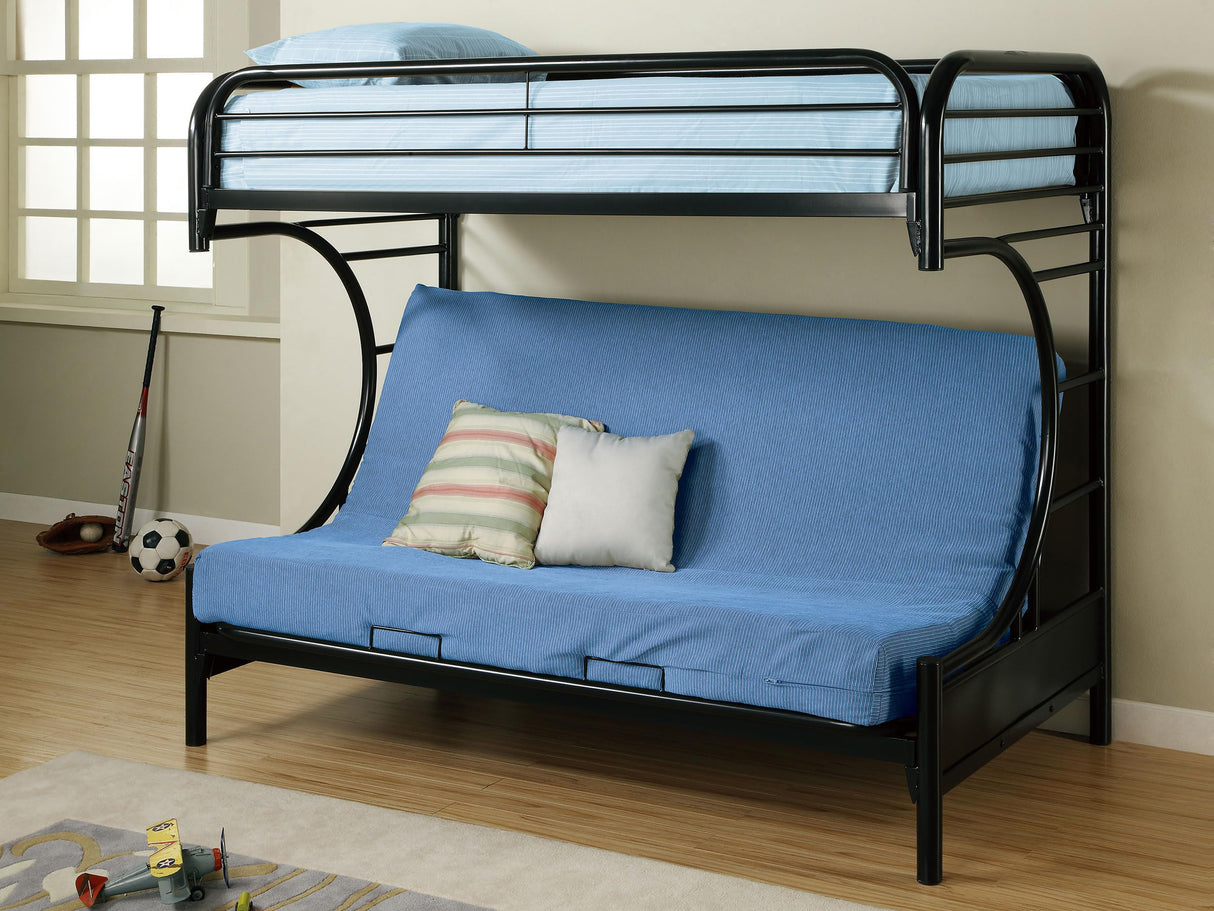 Coaster Home Furnishings Montgomery Contemporary Metal Twin Over Full Futon Bunk Bed Frame with Ladder and Guardrails Fully Slatted Mattress Ready Foundation Black 2253K Coaster Home Furnishings