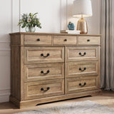 LINSY HOME 9 Drawers Dresser for Bedroom, Wide Wood Chest of Drawers with Metal Handle, Farmhouse Tall Drawer Organizer for Bedroom, Closet, Living Room, Hallway and Entryway, Rustic Oak LINSY HOME
