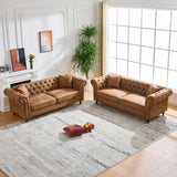 Mid Century Modern Faux Leather Couch Set of 2, Tufted Couch and Loveseat Set muebles para la sala Comfy Chesterfield Upholstered Office Furniture Living Room Sofa Set 2 Piece (Brown, 3+3 Seater) SLEERWAY