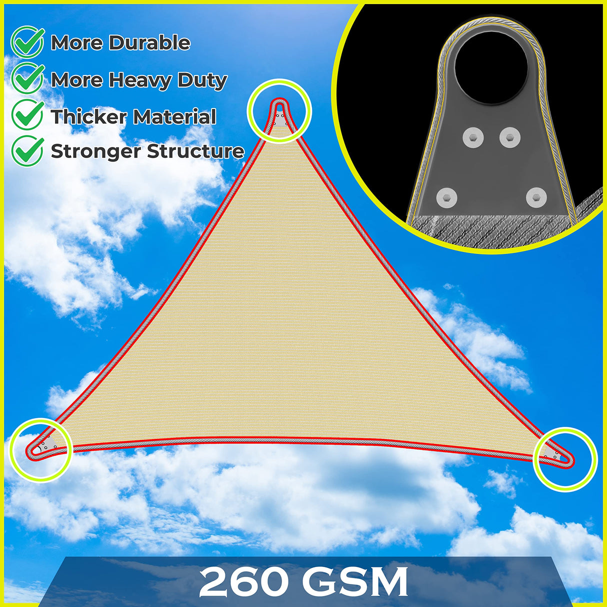 ShadeMart 30' x 30' x 30' Grey Sun Shade Heavy Duty Triangle Shade Sail, Custom Size Super Ring Canopy Awning Shades for Patio Carport Yard UV Blockage Commercial Grade 260 GSM ShadeMart