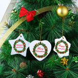 6 Pieces Sublimation Ceramic Ornament Blanks Christmas Snowflake Ceramic Ornament with Golden Ribbon Heart Hanging Decorations Personalized Sublimation Pendant for Crafting DIY Christmas Tree Decor WILLBOND