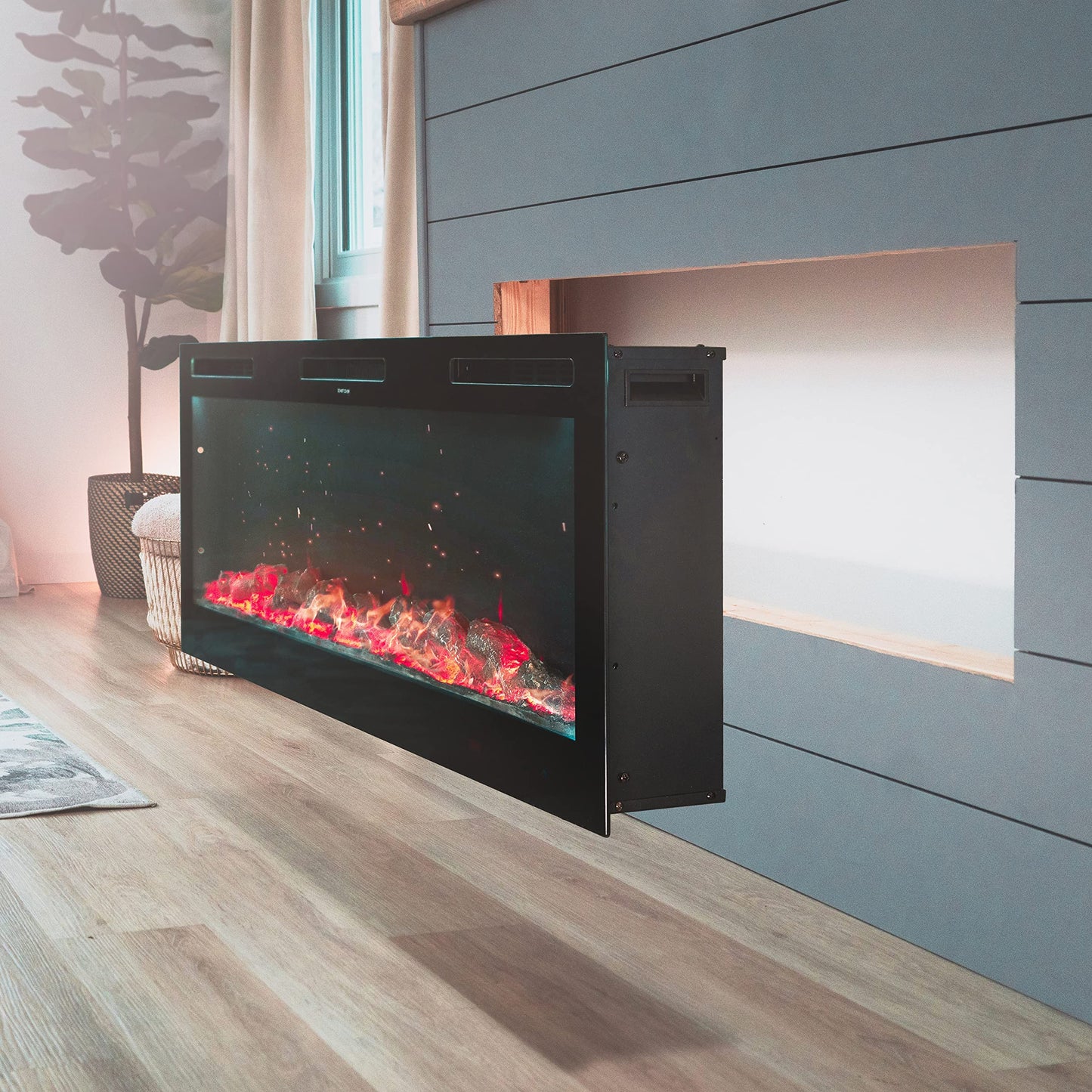 Chic&Cozy Electric Fireplace Inserts | 72" Wall Mounted, Recessed Or Base Legs | Plays Music with 2 Bluetooth Speakers | 10-Color Flame LED | Remote Control, Touch Screen, WiFi App & 8 Hour Timer