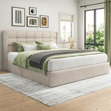 Lifezone Queen Size Storage Bed Frame with Hydraulic Lift & Wingback Headboard, Linen Upholstered, Space Saving Platform, No Box Spring Needed, Noise Free, Strong Support, Modern Furniture, Beige Lifezone