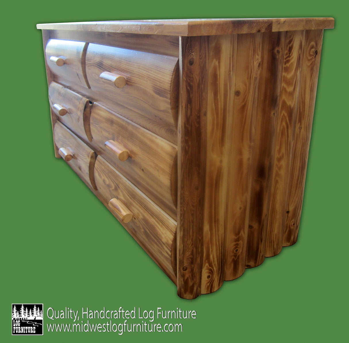 Midwest Log Furniture Torched Cedar Log Dresser [6 Drawer] - Burnt Medium Brown/Dovetailed/Solid Wood/Amish Handcrafted in USA Midwest Log Furniture