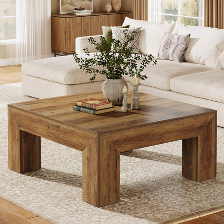 Tribesigns 39.4-Inch Square Coffee Table for Living Room, Farmhouse All MDF Accent Center Cocktail Table with Sturdy Wooden Legs, Easy Assembly, Rustic Brown Tribesigns