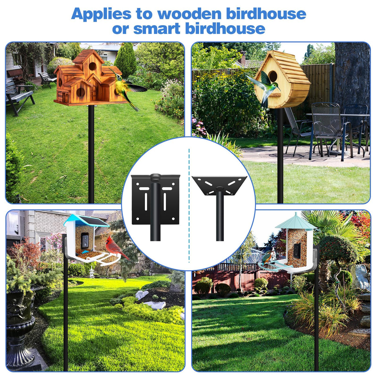 QwayHome Upgrade 80In Smart Bird Feeder Pole, Outdoor Bird House Poles Mount Kit for Bird Buddy Feeder & Wooden Bird House, Adjustable Heavy-Duty Birdhouse Pole Stand Post Set with 5-Prong Base QwayHome