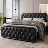GalnFu Full Metal Bed Frame, Upholstered Bed with Leather Button-Tufted Headboard & Footboard, Heavy-Duty U-Shape Platform Bed, Easy Assembly, Black GalnFu