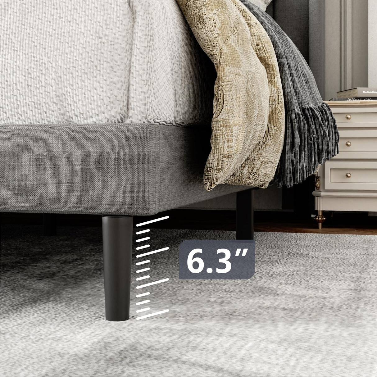 Gruwans Queen Size Bed Frame with Upholstered Wingback Headboard, Easy Assemnly Platform Bed, Wooden Slat Support No Box Spring Needed, Light Gray Gruwans