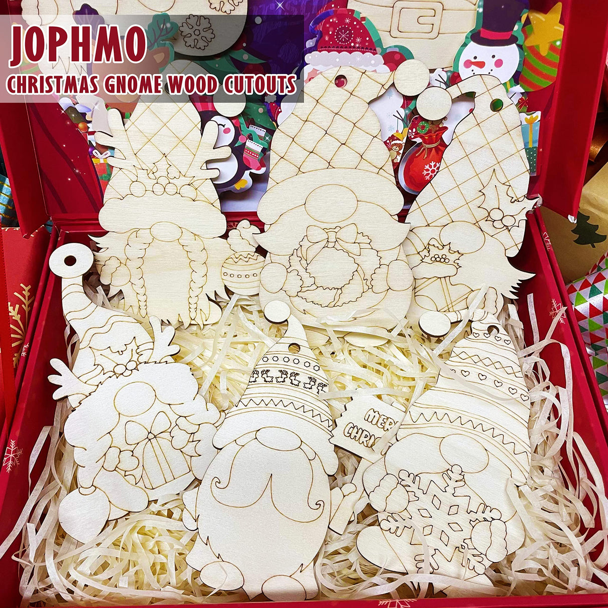 Christmas Gnome Unfinished Wood Crafts Wood Cutout Painting Ornaments Blank Hanging Slices Paintable DIY Crafts for Holiday Party Decoration (Xmas-Gnomes-01) JOPHMO