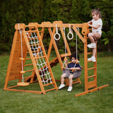 Avenlur 8-in-1 Small Indoor/Outdoor Playset – Foldable Wooden Kids Play Set for Backyard – Kid Playground for Toddlers Age 2–6 with Slide, Monkey Bars, 2 Ladders, 2 Swings, Rock Climbing, Gym Rings Avenlur