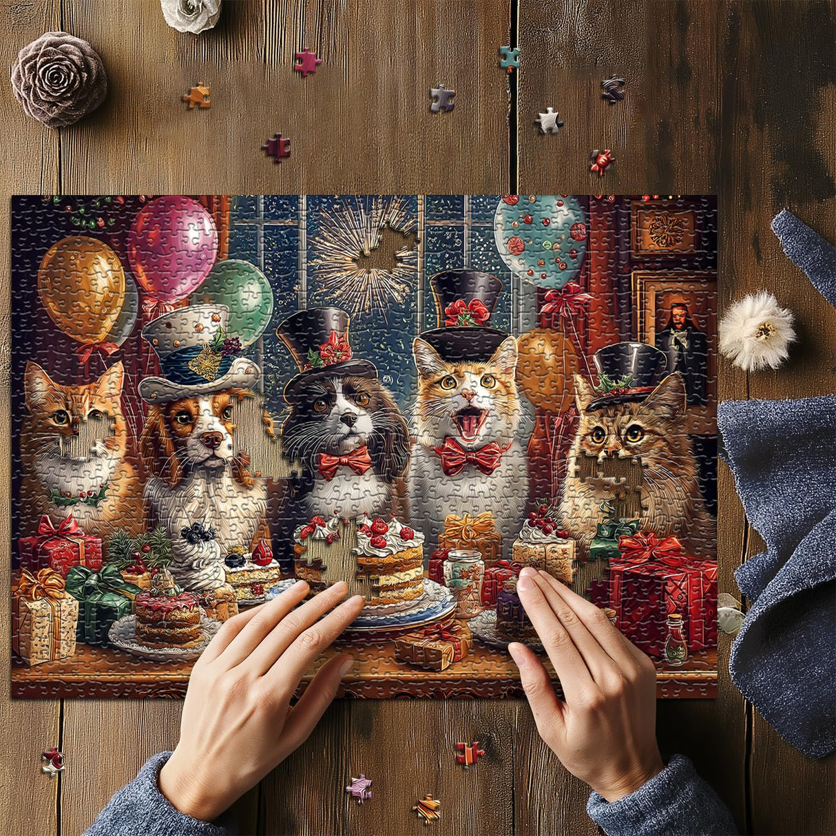 Dog Puzzles for Adults 1000 Pieces, Cat Jigsaw Puzzle Birthday Cake Puzzle Christmas, Funny Animal Puppy Kittens Puzzle, Holiday Jigsaw Puzzle PICKFORU