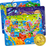 QUOKKA Magnetic Toddler Puzzles Ages 3-5 - 3 Educational Travel Games Puzzles for Kids Ages 4-6 - Space, USA and World Map Learning Toys for Boy and Girl 2-4 Learn United States QUOKKA
