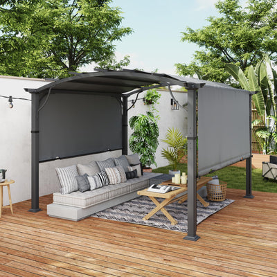 LUXIJOY 10 x10 Arched Outdoor Pergola Patio Metal Pergola for Deck, Outdoor Retractable Pergola with Canopy and Hardware, Small Aluminum Pergola with Canopy Fixed in Various Positions (Grey)