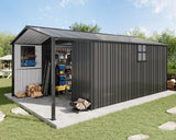 AMERLIFE 10x16.6x7.3 FT Metal Storage Shed with Lounge Area, Sliding Doors, 2 4-Pane Windows & Vents, Outdoor Tool Shed for Garden & Backyard, Heavy-Duty Weather-Resistant Steel, Dark Gray AMERLIFE