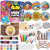 Qinzave Kids Wooden Painting Kit Glow in The Dark Arts Crafts Gifts for Boys Girls, 200 PCS Wood Slice Creative DIY Craft Kit for Kids Ages 8-12 Qinzave