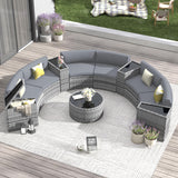 Amopatio Outdoor Patio Sectional Furniture Sets, 11 Pcs Curved Patio Couch with Storage Armrest Table and 4 Pillows, Half-Moon Outdoor Sofa Fit Porch Poolside Garden (Included Waterproof Cover) Amopatio