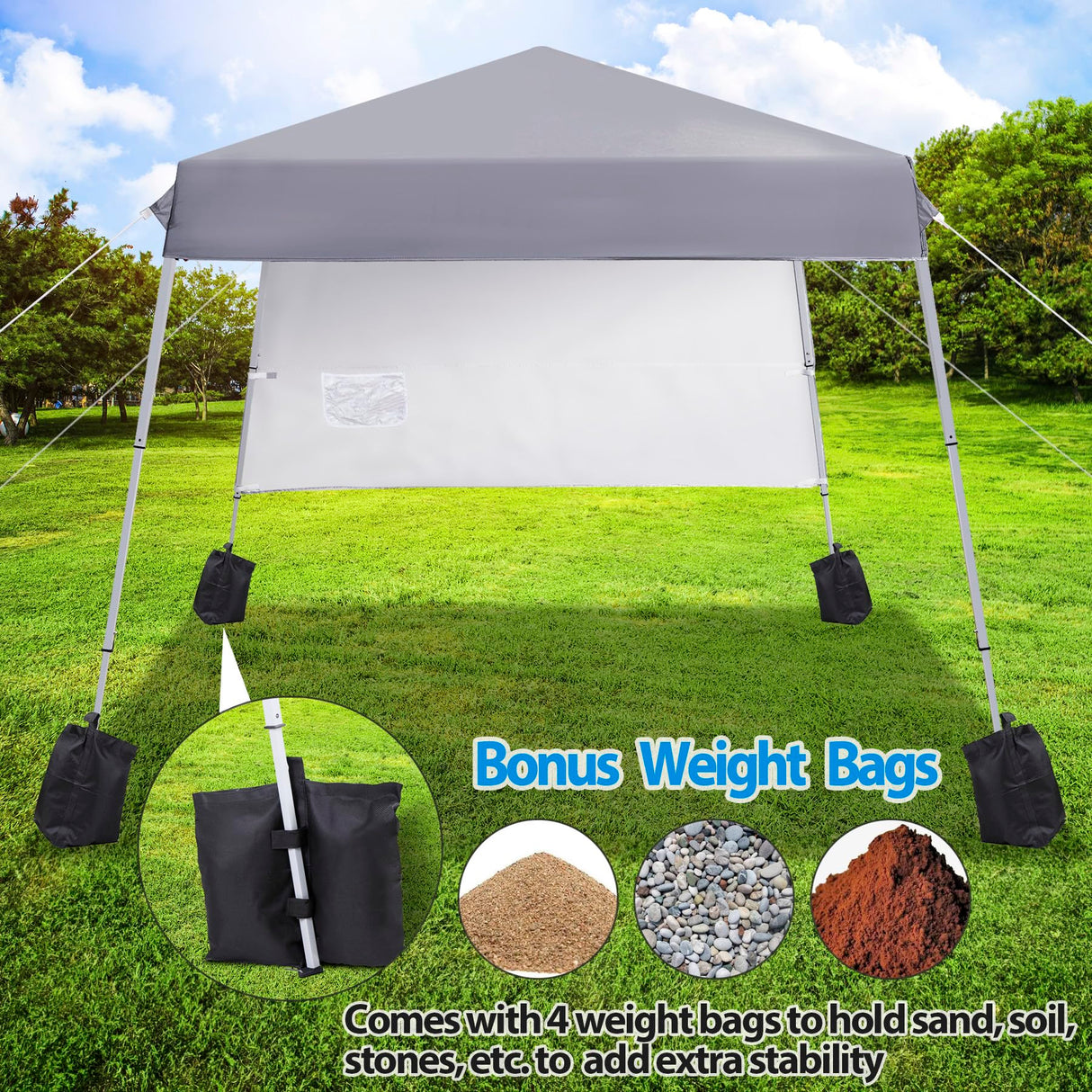 Smartxchoices 8 x 8 FT Pop Up Canopy Tent - Instant Outdoor Canopy with Wheeled Carry Bag, 4 Ropes, Straight Legs, Stakes, Height Adjustable Outdoor Tent Sun Protection Beach Shelter，Silver Grey Smartxchoices