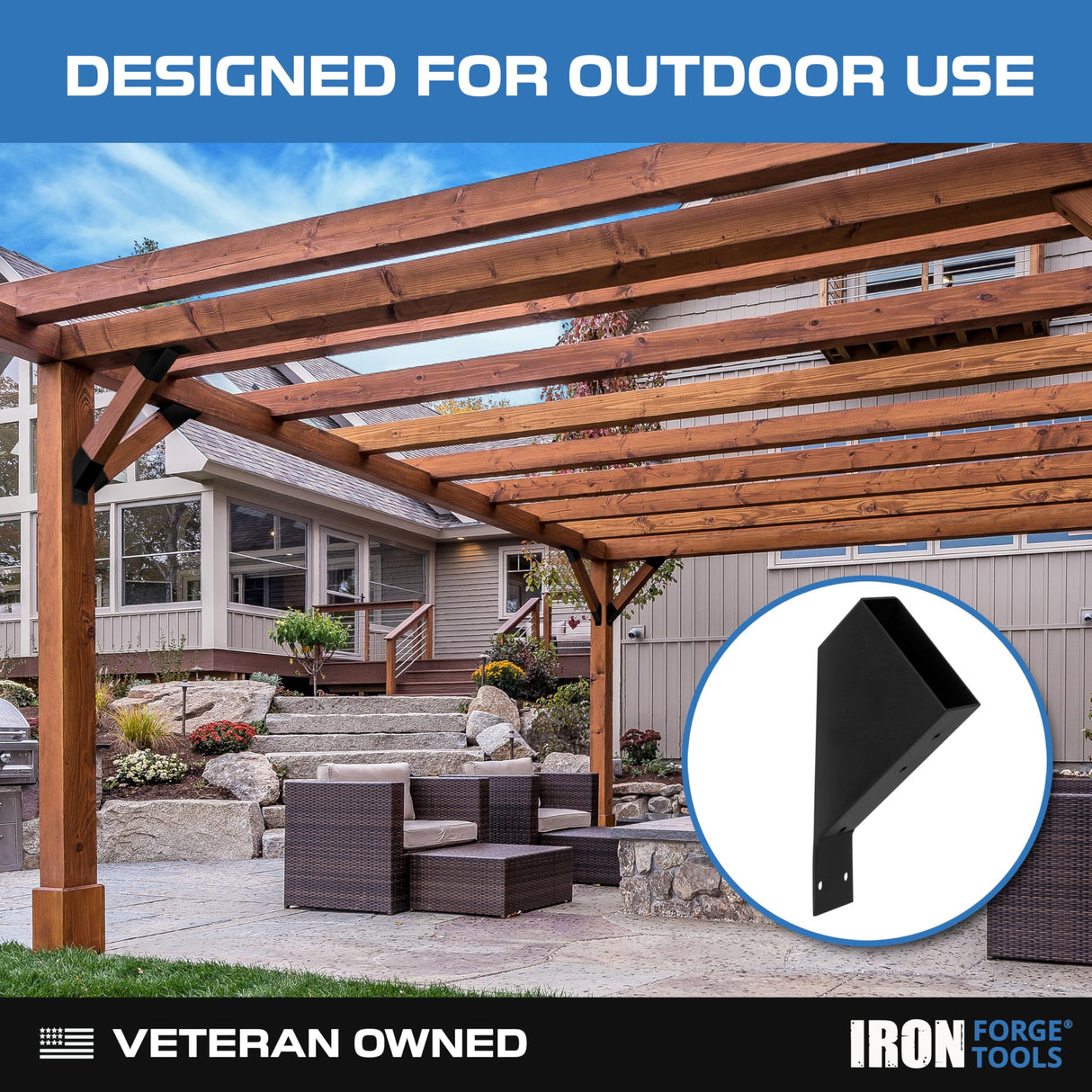 Iron Forge Tools 2x4 Pergola Brackets - 8 Pack Powdercoated Steel Corner Pergola Kit - 45 Degree Angle Bracket Angle Brace for DIY Installation - Hardware Kit and Accessories, Roof Gazebo Kits Iron Forge Tools