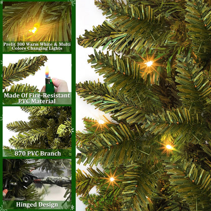 [ 8 Modes & Very Thick ] 6 Ft Prelit Artificial Full Christmas Tree with 300 LED Lights, Realistic Feel 870 Branch Tips, Metal Stand, UL Plug Premium Hinged Xmas Tree Indoor Outdoor Home Decor