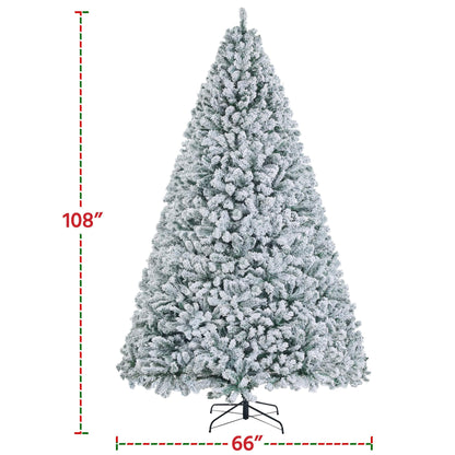 Yaheetech 9ft Premium Snow Flocked Hinged Artificial Christmas Fake Spruce Full Tree for Home Office Party Decoration with 2108 Branch/PVC Tips/Foldable Stand