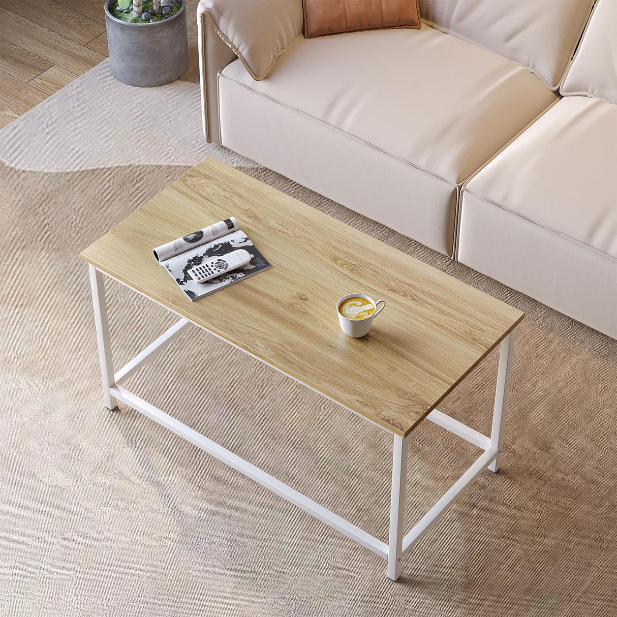 SAYGOER Small Rectangular Coffee Table Simple Modern Open Design Minimalist Center Table for Living Room Small Spaces, Easy Assembly, 31.5 x 15.7 x 17.7, Oak White SAYGOER