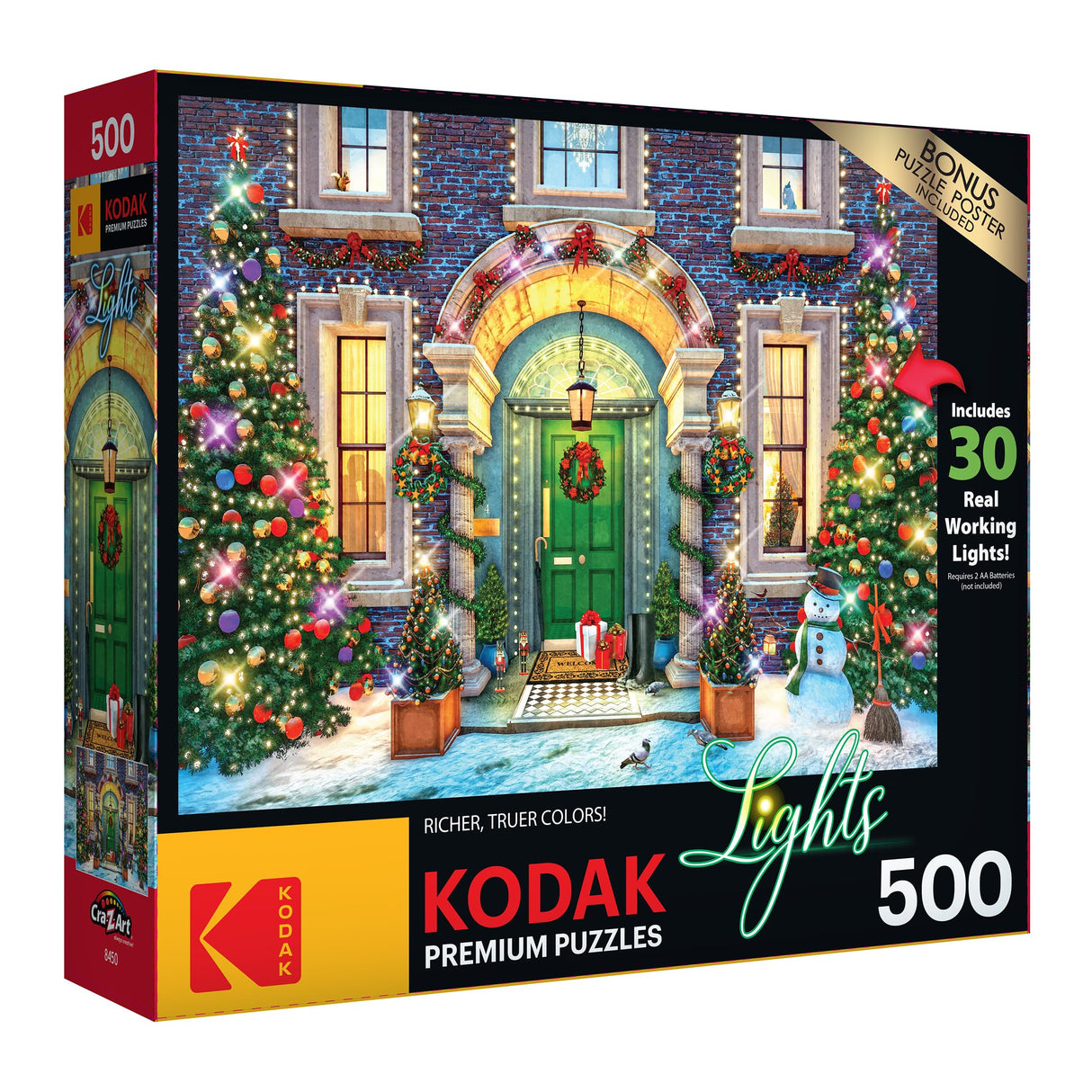 RoseArt - Kodak Premium Holiday Light Up - Christmas Facade - 500 Piece Jigsaw Puzzle for Adults RoseArt