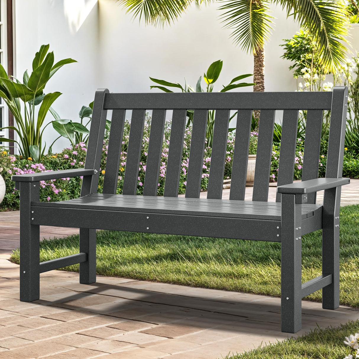 YITAHOME Garden Bench, All Weather Outdoor Bench for 2-3 Persons, Fade/Rot Resistance Patio Benches for Park, Porch, Patio & Backyard (Grey) YITAHOME