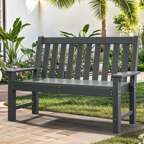 YITAHOME Garden Bench, All Weather Outdoor Bench for 2-3 Persons, Fade/Rot Resistance Patio Benches for Park, Porch, Patio & Backyard (Grey) YITAHOME