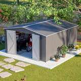 12x14 FT Extra Large Outdoor Metal Storage Shed with Floor Frame, Heavy Duty Galvanized Steel Tool Shed with Lockable Double Doors, Weatherproof Backyard Storage for Lawn Equipment, Patio Furniture Bullenfity
