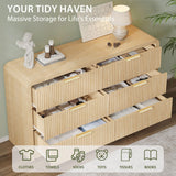 Decofy Fluted 6 Drawers Dresser for Bedroom,55'' Wide Wood Dressers with Gold Handles, Modern Dressers with Wave Texture, Large Storage Chest of Drawers, Bedroom Dresser Organizer (Natural Oak) Decofy