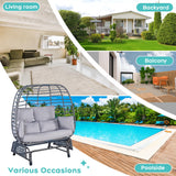 Outdoor Double Egg Chair Patio Chairs - 500lbs Capacity for 2 Person, Oversized Wicker Rocking Glider Chair with Steel Stand, Hand-Woven Lounge Chair Nest Loveseat for Indoor, Porch, Backyard, Balcony Brafab