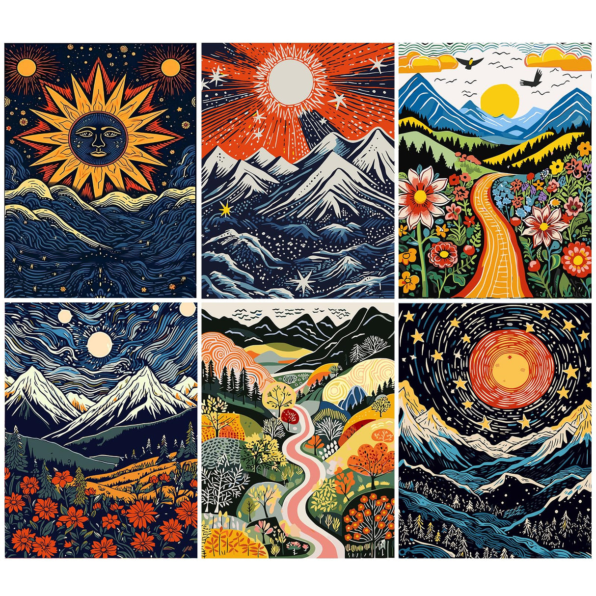 6 Pack Paint by Numbers Kit for Adults, Mountain Paint by Number for Adults Beginners, Paint by Numbers kit Mountain for Gift Home Wall Decor 12‘’W x 16''L hkejoi