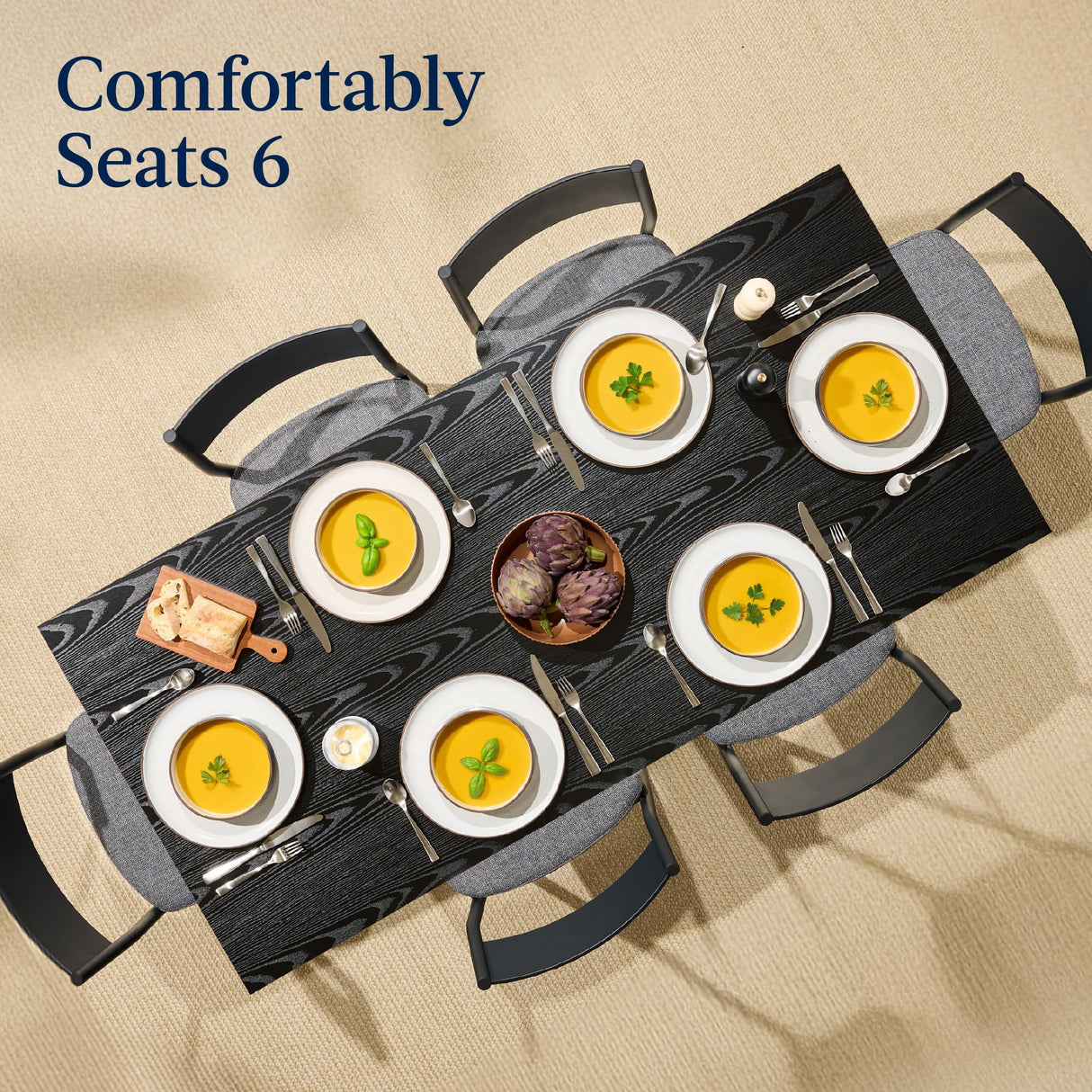 Best Choice Products 7-Piece Modern Dining Room Set, Kitchen Table Set, Dining Table w/ 6 Chairs, Upholstered Cushions, Solid Metal Frame, Curved Backrest - Black/Gray Best Choice Products