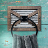 Autumn Alley Rustic Farmhouse Towel Holder for Bathroom, Rustic Hand Towel Holder, Rustic Towel Rack Holder, Wall Mounted, Western Bathroom Decor, Wood Country Decor, Galvanized Metal, Black Ring Autumn Alley