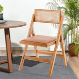 Awonde Wood Folding Chairs Set of 2 Mid Century Modern Accent Rattan Dining Chair for Kitchen Dining Room Living Room Patio Armless Foldable Chair Brown Awonde