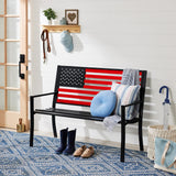 Best Choice Products Outdoor Bench 2-Person Steel Indoor/Outdoor Bench for Garden, Patio, Porch, Entryway w/American Flag, 790lb Capacity – Black/Red Best Choice Products