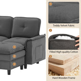 Vlsrka 100" Modular Sectional Cloud Couch with Storage Ottoman, 4-Seater Teddy Velvet Deep Seat Modern Sofa with Removable Cushion for Living Room, Bedroom and Apartment (Dark Grey) Vlsrka