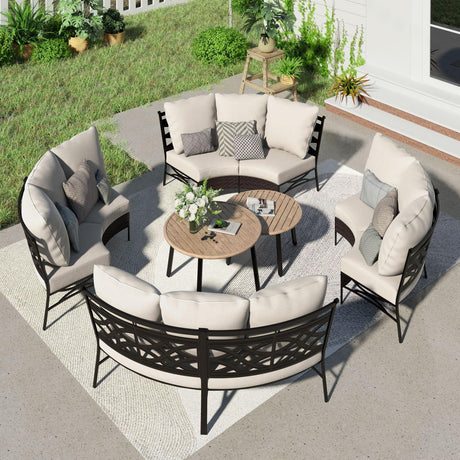Sophia & William Half-Moon Patio Furniture Set, Curved Outdoor Sofa for 8 with Coffee Table, Wicker Sectional Sofa Outdoor Conversation Sets,Beige Sophia & William