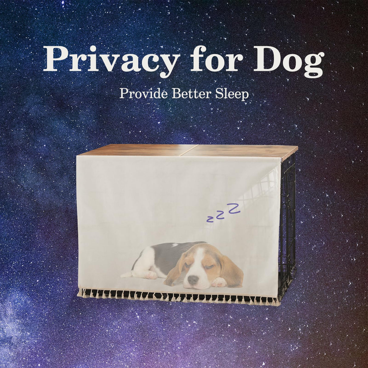 VIE DE AMAN Dog Crate Topper Wood for 24 30 36 42 48 inch Cages, Dog Crate Table Topper Foldable Dog Kennel Topper with Tassel Curtain, Rustic Style Top Rustic Brown(Crate Not Include) VIE DE AMAN