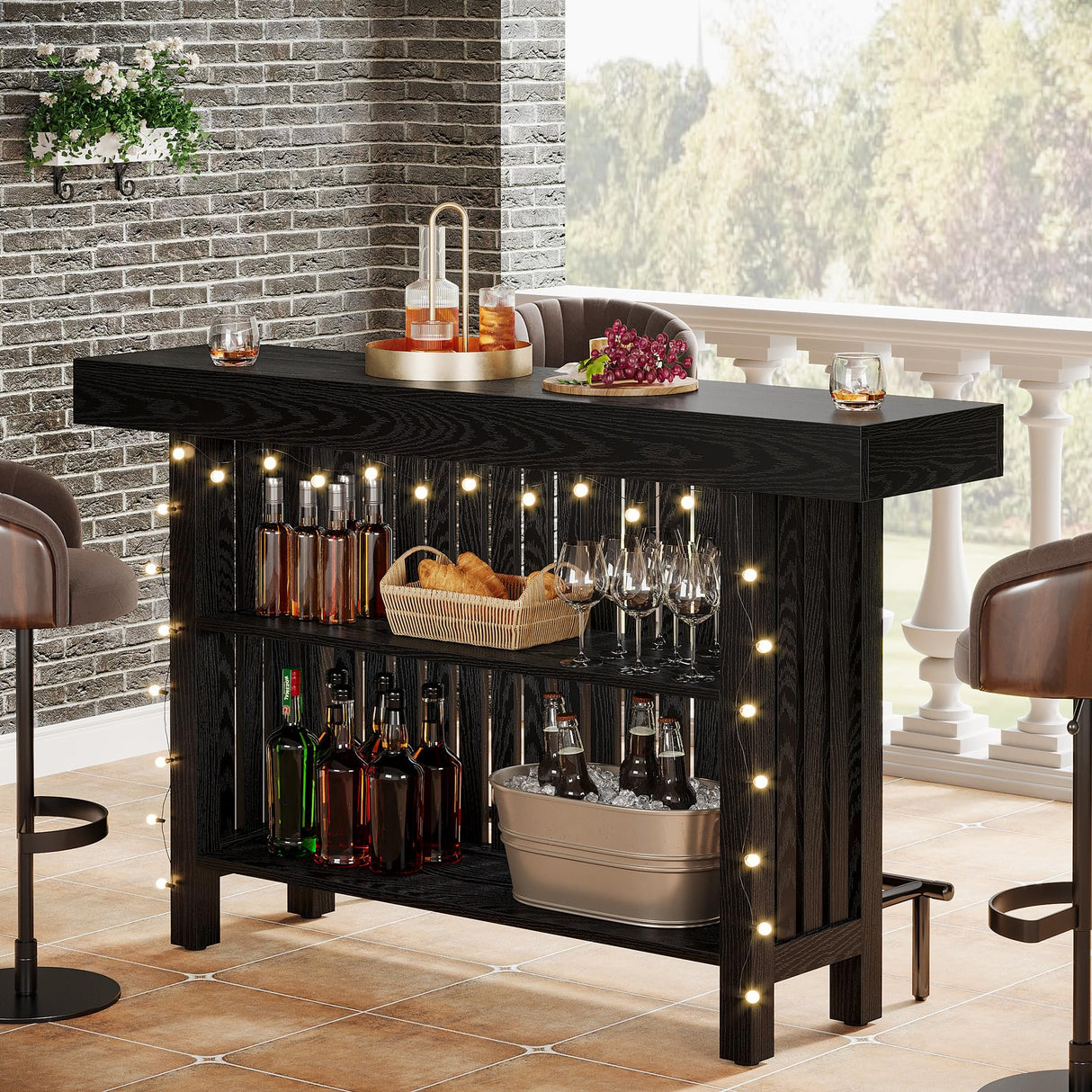 Tribesigns 63-Inch Large Home Bar Unit, 2-Tier Mini Bar Table Height Pub Table with Footrest, Modern Black Coffee Bar Cabinet for Home Kitchen, Bistro, Dining Room, Living Room Tribesigns