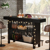 Tribesigns 63-Inch Large Home Bar Unit, 2-Tier Mini Bar Table Height Pub Table with Footrest, Modern Black Coffee Bar Cabinet for Home Kitchen, Bistro, Dining Room, Living Room Tribesigns