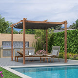 PURPLE LEAF 10' x 10' Outdoor Retractable Pergola with Sun Shade Canopy Patio Metal Shelter for Garden Porch Pavilion Natural Wood Grain Frame Aluminum Gazebo Modern Backyard Grill Pergola Gray PURPLE LEAF